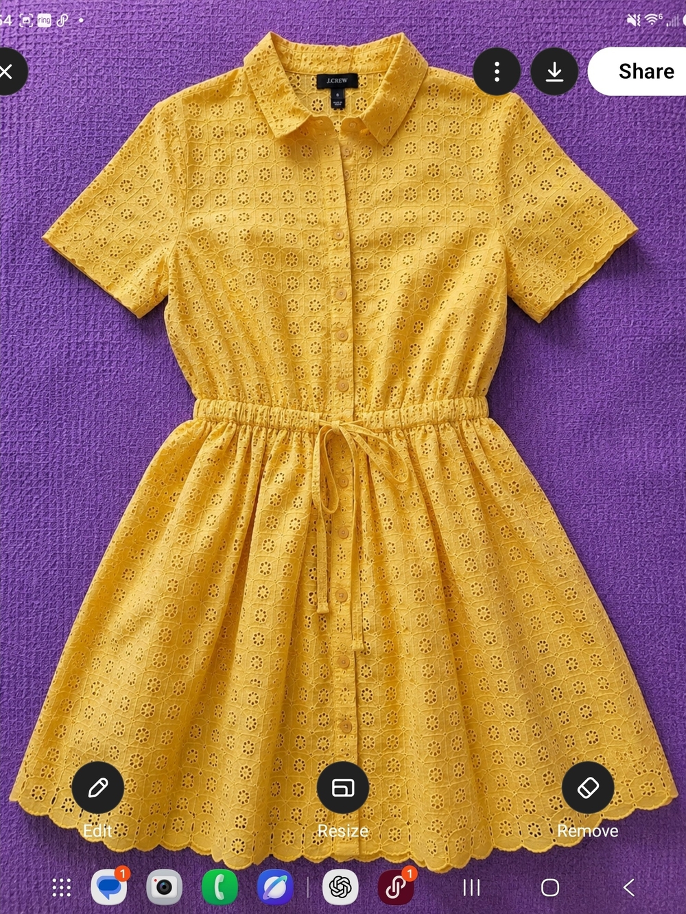 J. Crew Girls' Yellow Eyelet Shirt Dress
